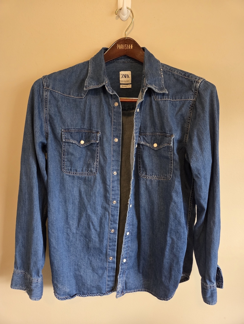 Zara Blue Denim Button-Down Shirt - Picture 2 of 15
